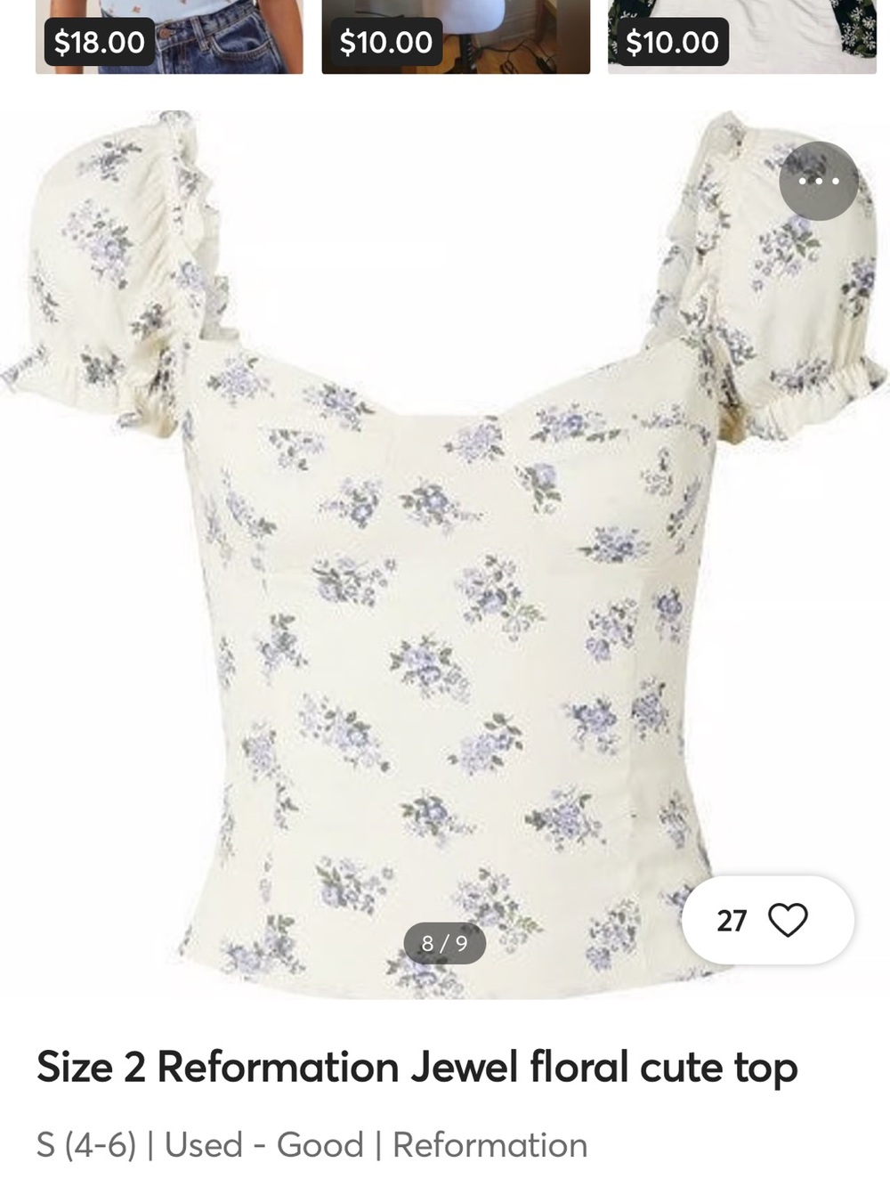 Reformation Cream Top with Lavender Floral Print and Puff Sleeves - Picture 2 of 5